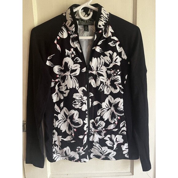 Lauren Ralph Lauren Active Womens Track Golf Running Jacket Black Floral Small - Picture 1 of 12